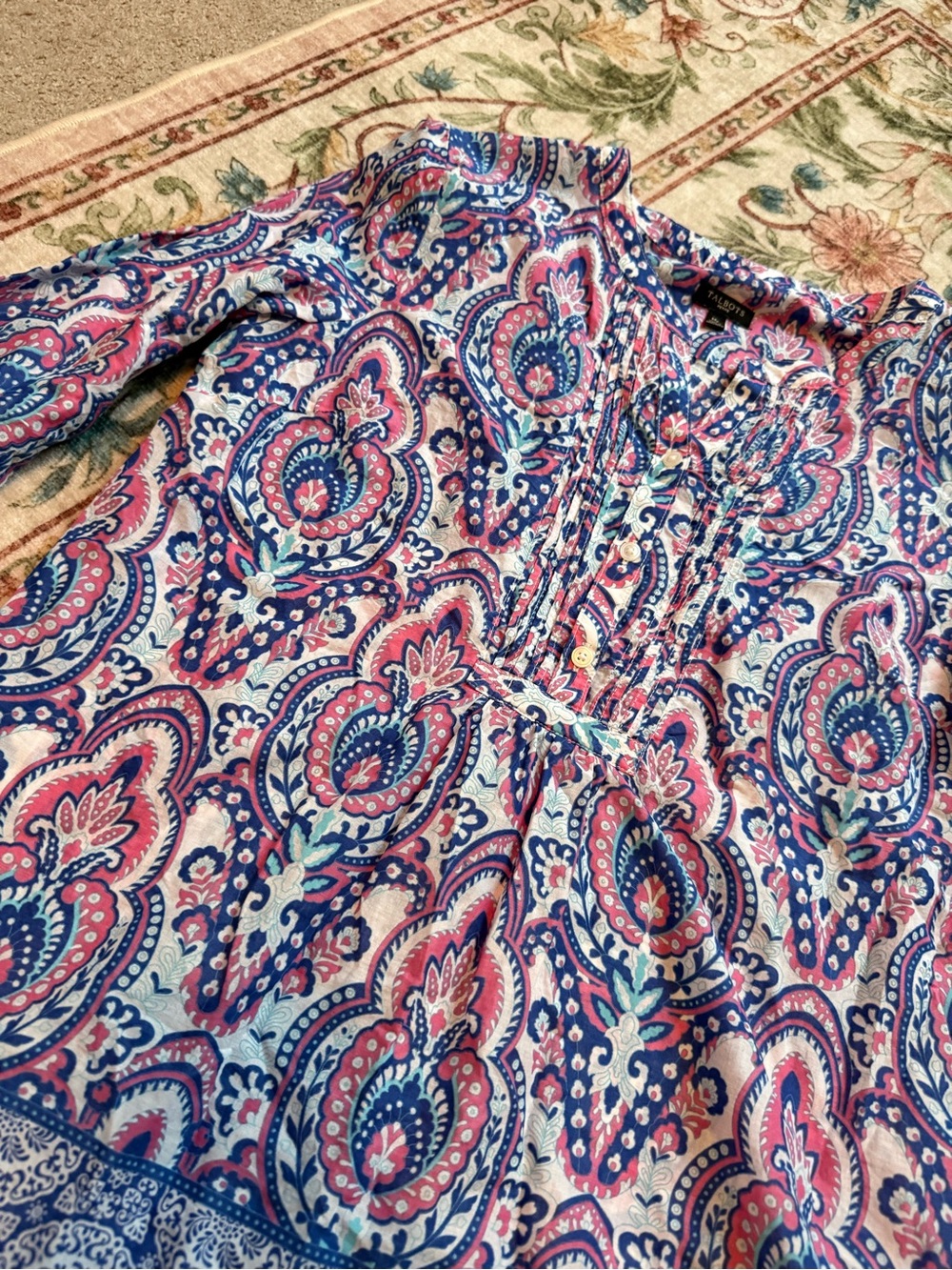 Talbots Blue & Pink Paisley Peasant Tunic - Picture 2 of 5